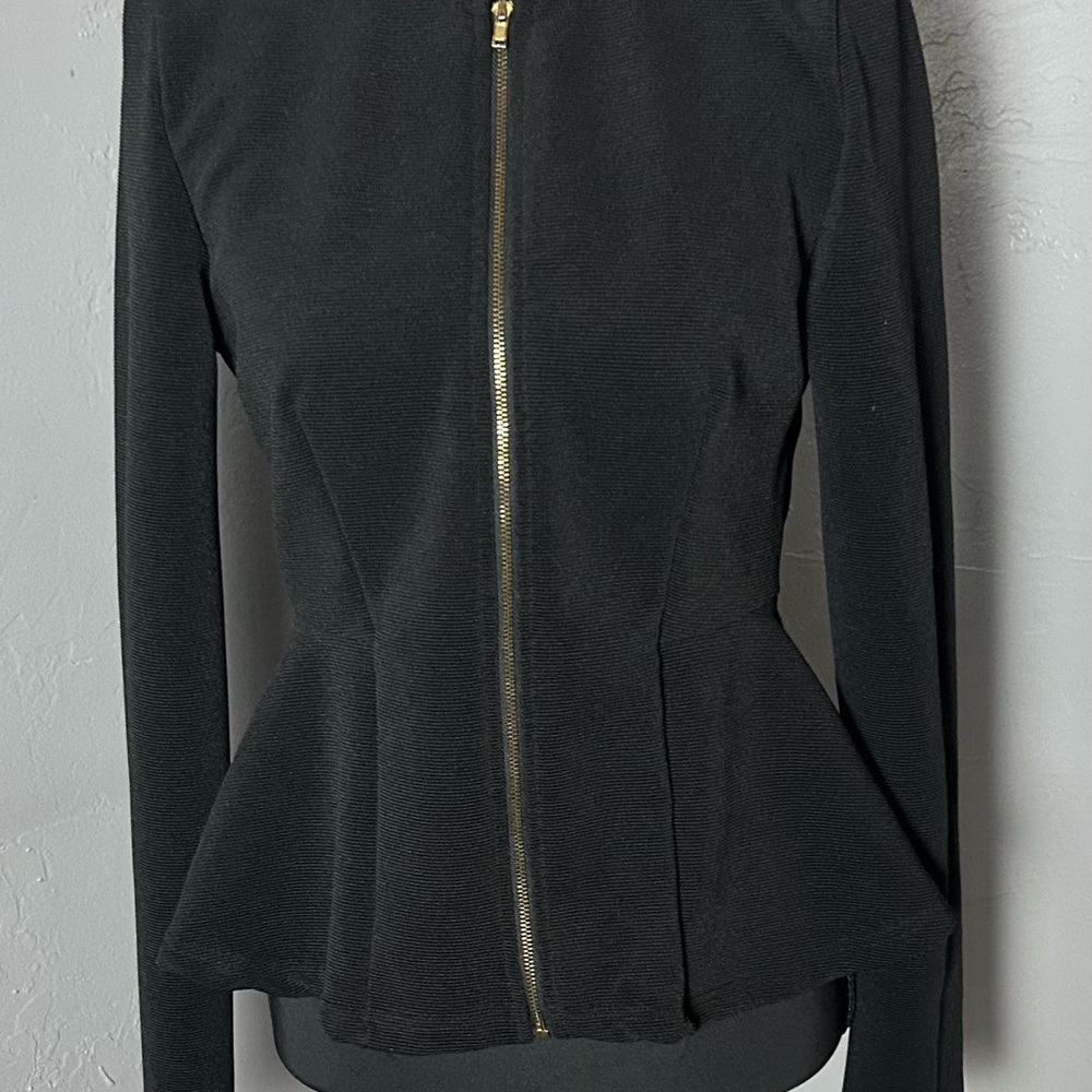 Poetry Black Peplum Jacket with Gold Zipper‎